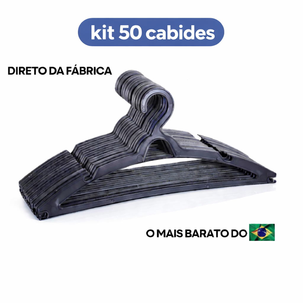 Cabide Adulto Preto kit 50 Cabides Reforçado Organizar Roupas Arara