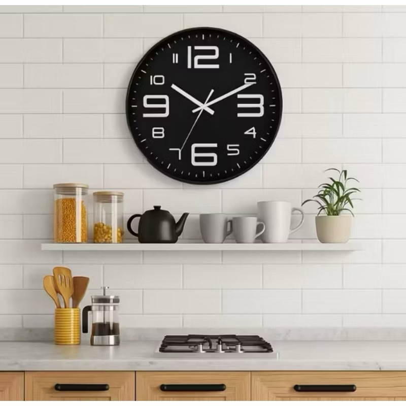Relógio De Parede Redondo Metalizado Cozinha Sala 30cm