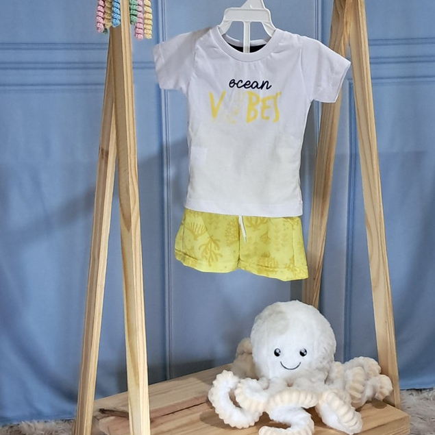 Conjunto Infantil Menino Verão Ocean Vibes Kangulu - Tamanhos 2 ao 4 - Camiseta Algodão + Short Confortável