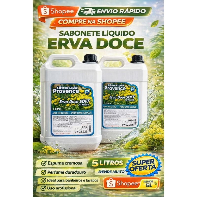 Sabonete Líquido Erva Doce 10 Litros Profissional Perfumado Hidratante