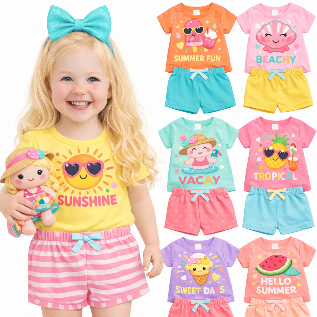 Kit Sortido 2 ou 4 peças Roupa Infantil Bebê Verão Conjunto Infantil Feminino Verão Conjuntos de Menina Verão Sortidos