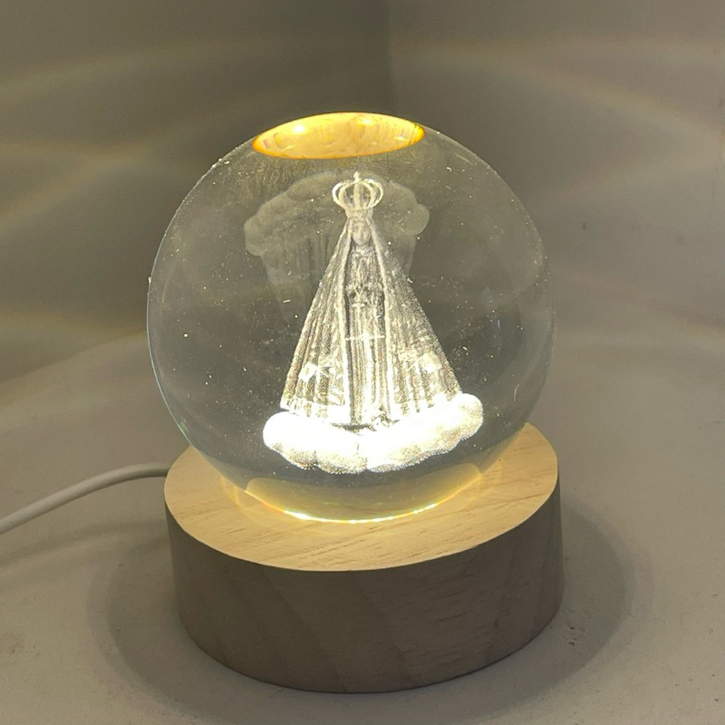 Luminária Abajur Nossa Senhora Aparecida São Bento Bola Cristal USB presente em Oferta na Shopee