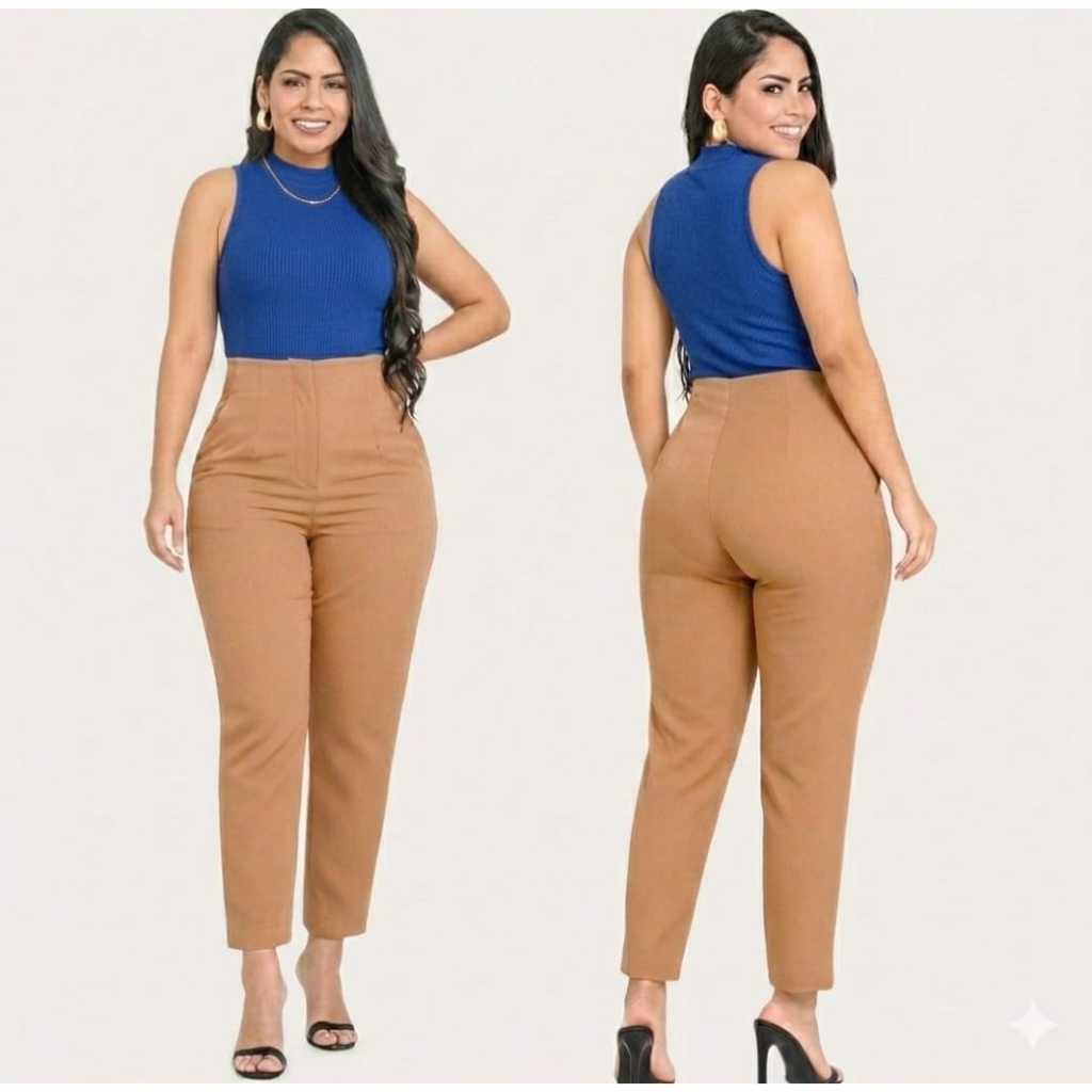 calça feminina cintura alta elegante  y sufisticacaon em Oferta na Shopee