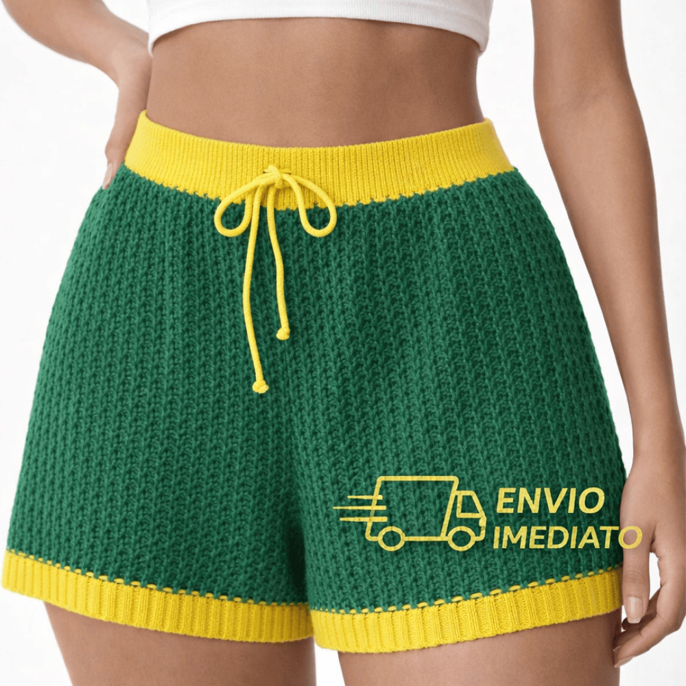 Short Feminino Crochê Tricô Vazado Saída de Praia Moda Praia Verão Casual Confortável Leve...