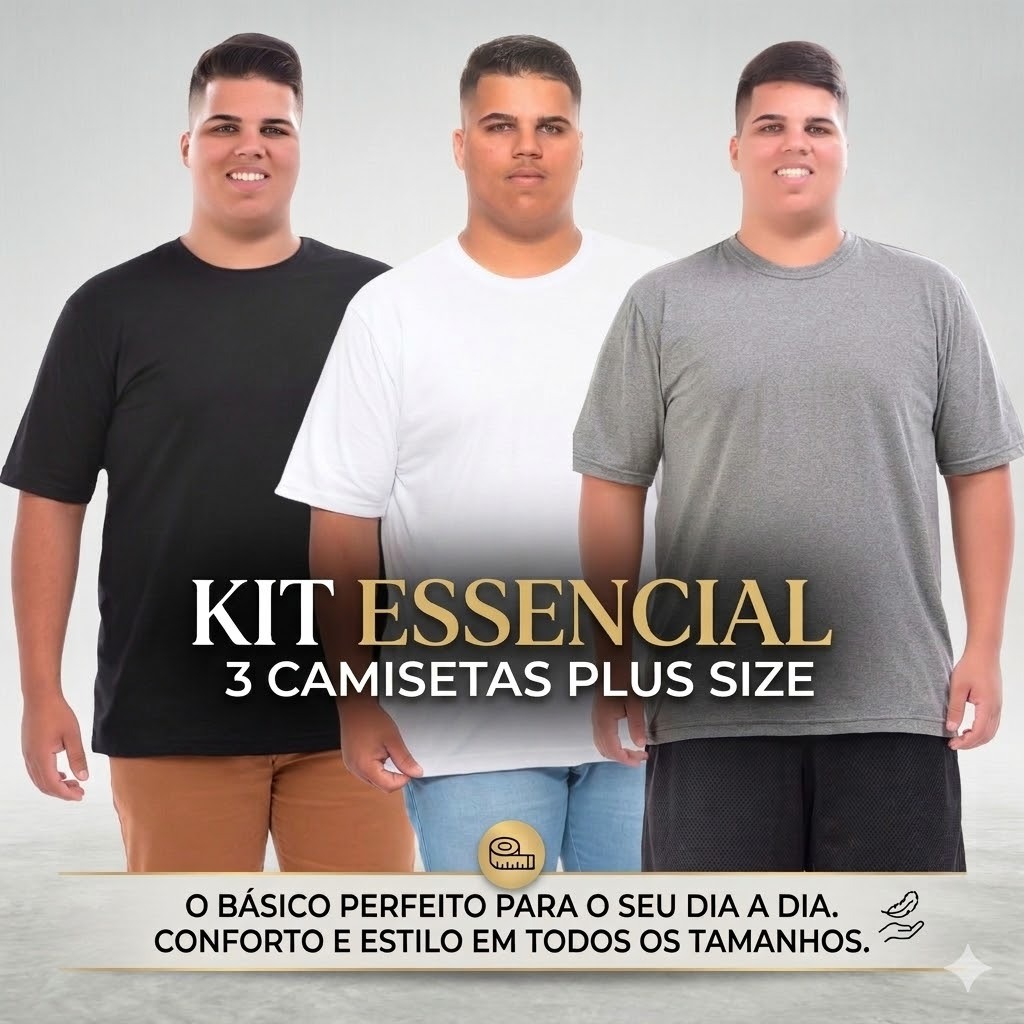 Kit 3 camisetas Premium do M ao Plus size básica 100% algodão qualidade academia G1 G2 G3