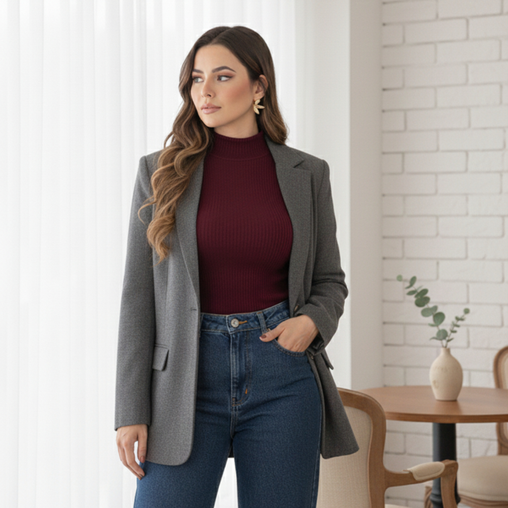 Blusa Feminina Gola Alta Canelada Cacharrel Segunda Pele Blusinha de Frio Inverno Lisa Estilosa
