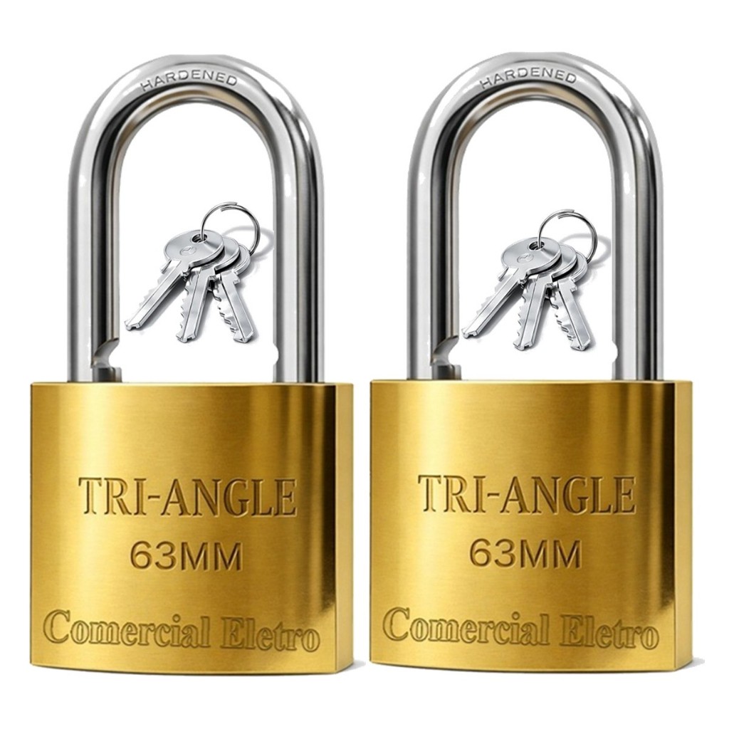 Kit 02 x Cadeados TrianGle Grande Prevenção Antifurto 63MM 3 Chaves Cadeado Para Garagem