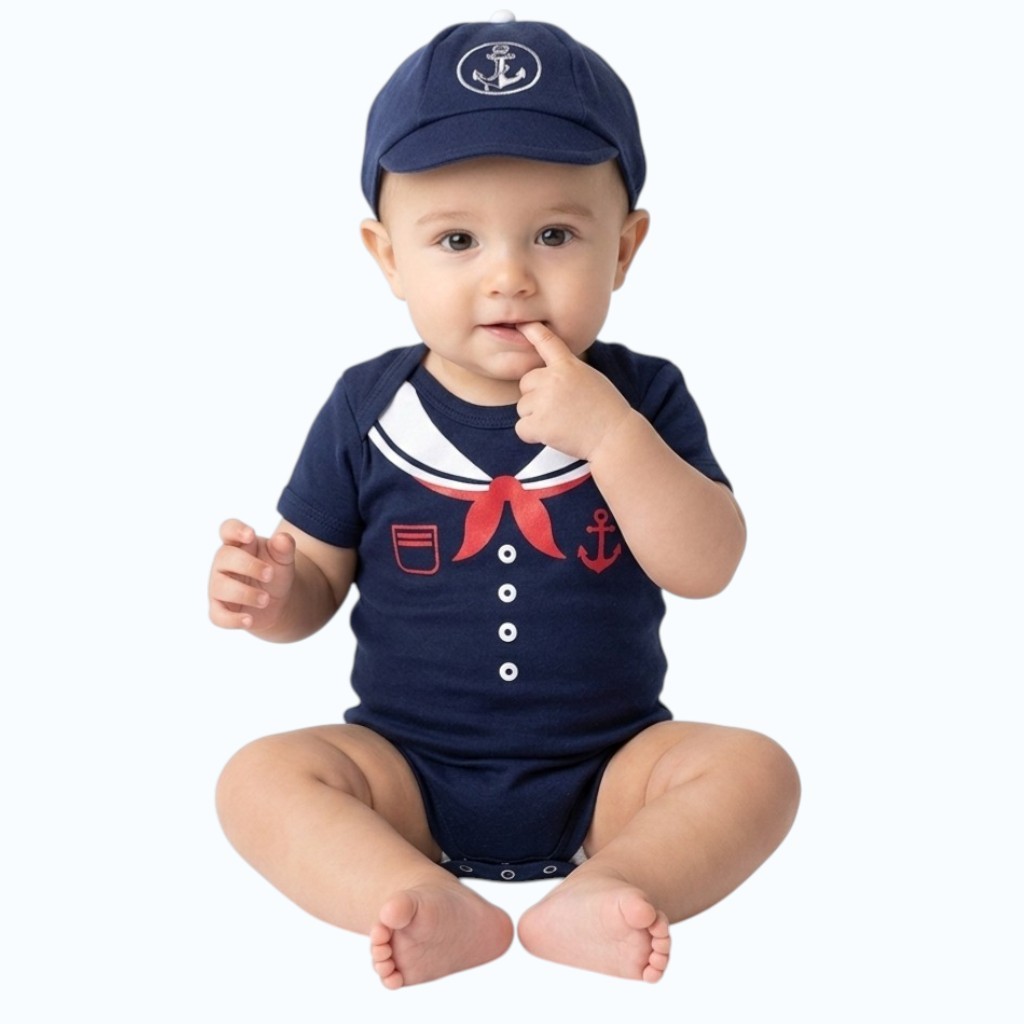 Body Bebe Menino Marinheiro + Boina - Temático Mesversário