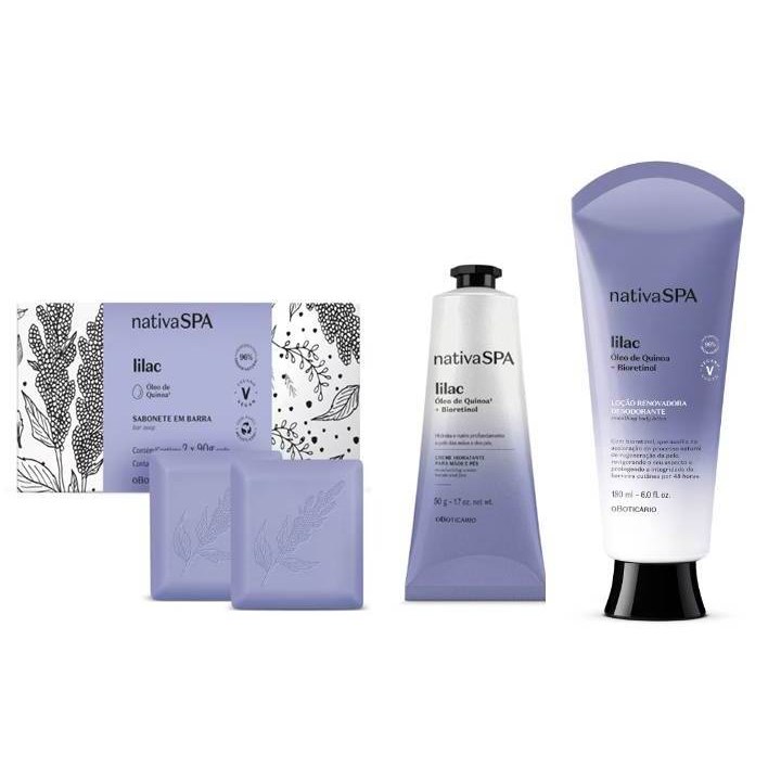 O Boticario Combo Nativa Spa Lilac Locão Hidratante Corporal 200ml + Sabonete em barra 2 unidades + Creme Hidratante Mão