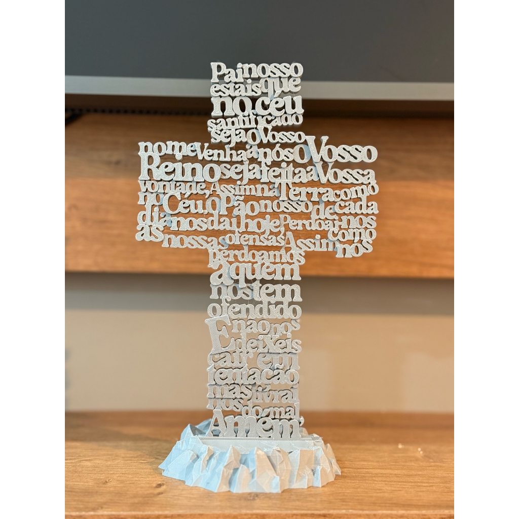Cruz Pai Nosso Decorativa 25cm Oração Completa Cristã Decoração Religiosa Mesa Sala Quarto Altar Fé
