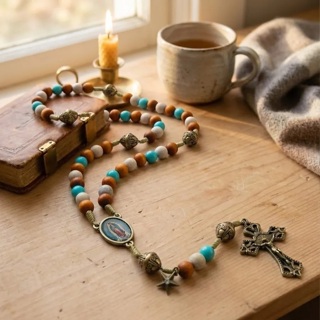 Terço Nossa Senhora de Guadalupe Colorido Madeira 8 mm em Oferta na Shopee