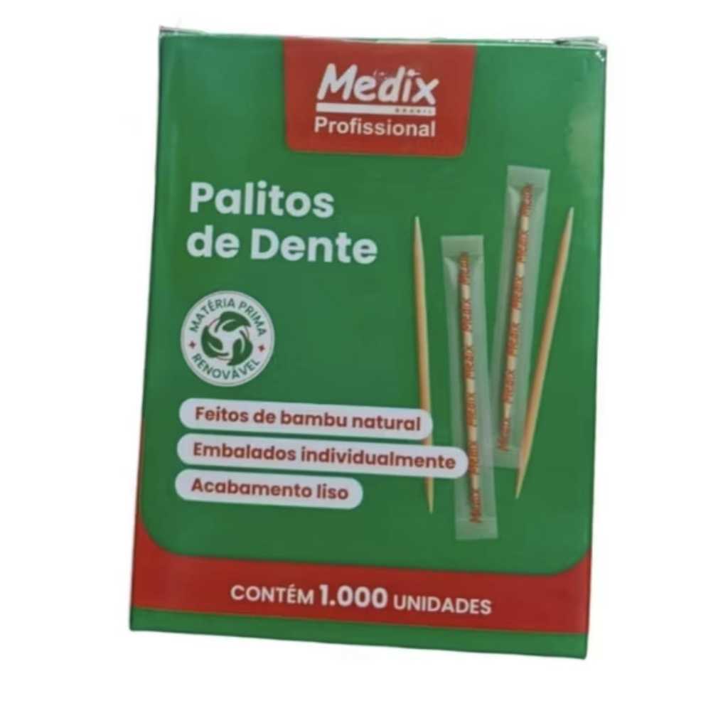 Palito de dente Medix, feitos de bambú, embalados uma um, cx com 1000 unid cada