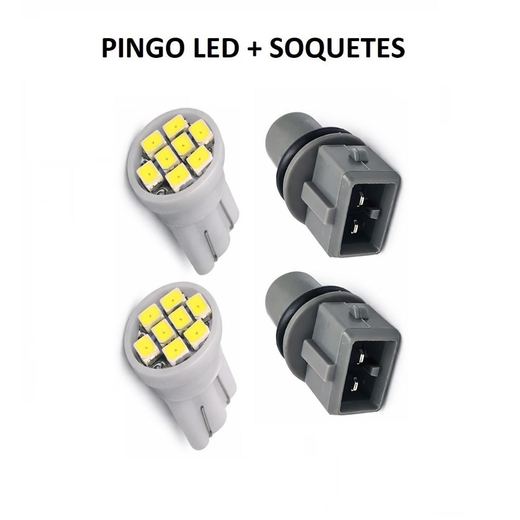 Kit Soquete T10 Automotivo + 2 Lâmpadas LED Pingo T10 12V Branco Super Brilho Lanterna Meia Luz