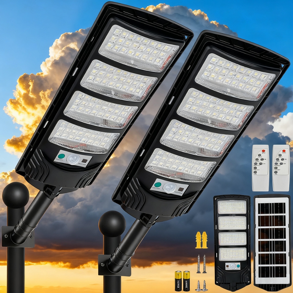 Kit 2 Luminária Solar Externa Forte Luminária Solar Poste 600W