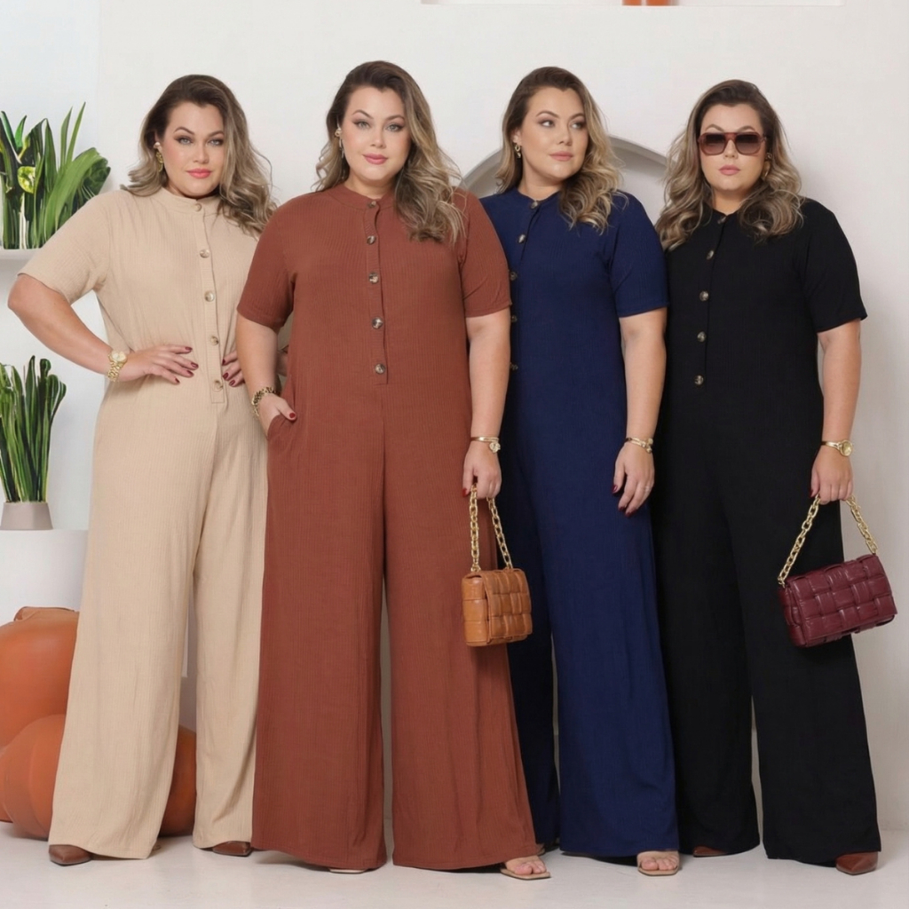 Macacão Feminino Largo Plus Size Tamanho Grande Elegante GG 46/48 XG 50/52 EXG 54 em Oferta na Shopee