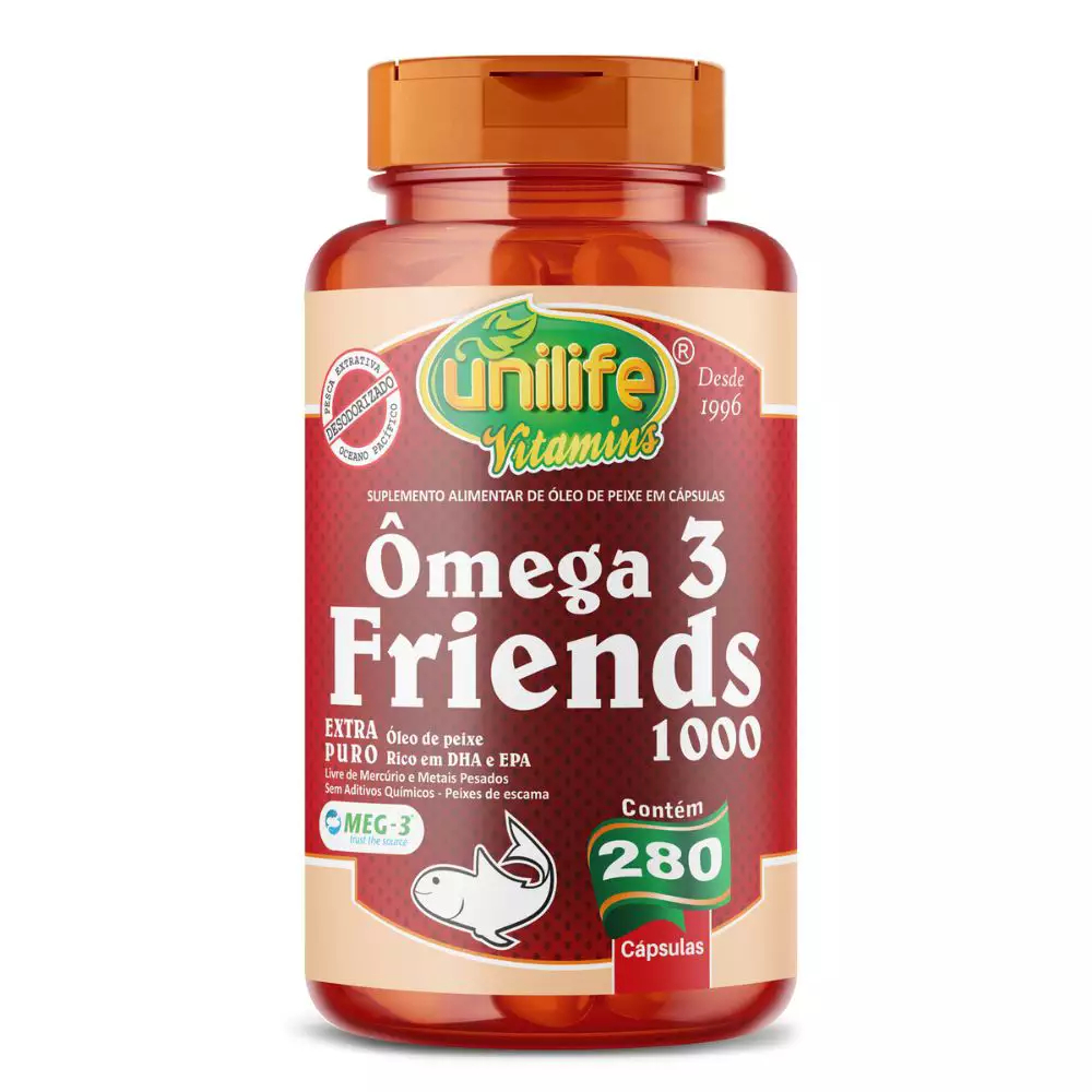 Ômega 3 Unilife Friends 280 Cápsulas Óleo de Peixe 1000mg EPA DHA MEG-3