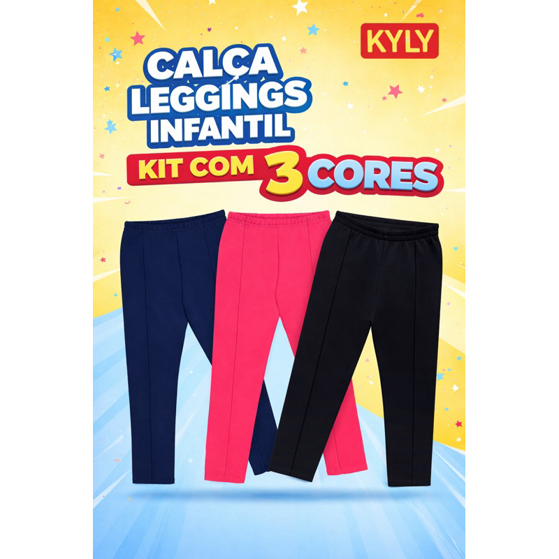 Kit 3 Calças Legging da kyly Infantil Menina Algodão Inverno Quentinha Flanelada Creche e Escola Desconto Confoto