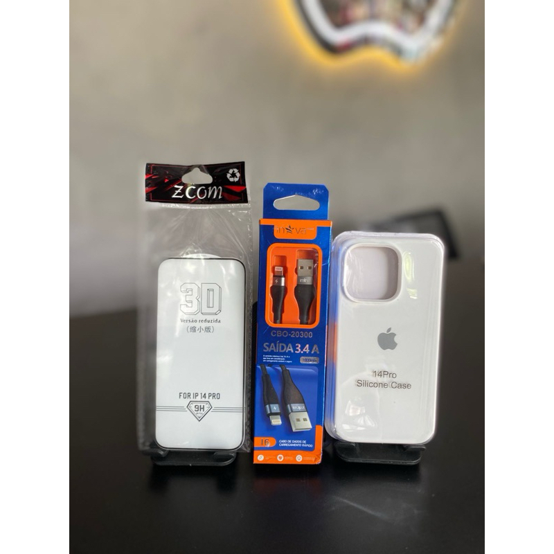 kit iPhone case colorida película 3D, fone, cabo Lightning completo carregador