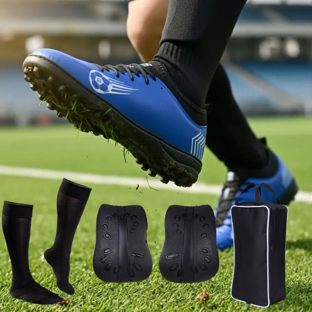 Chuteira Society Masculina Botinha Treino Jogo + Porta Chuteira Caneleira Meião Resistente Conforto