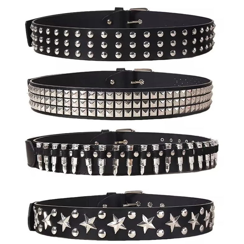 Cinto Unissex De Cintura Decorado Com Lantejoulas Prata Estilo Punk MZS-411 em Oferta na Shopee