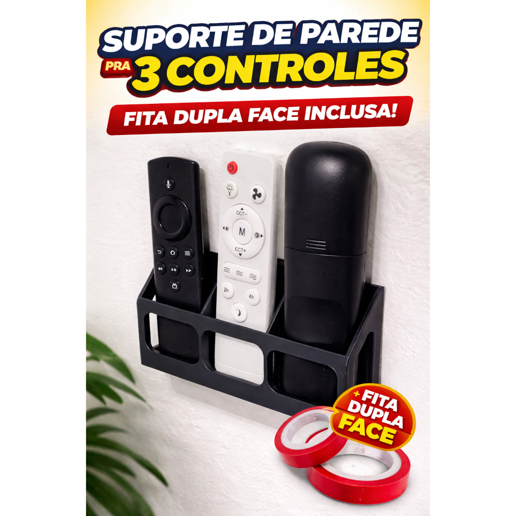 Suporte de Parede para 3 Controles Remotos | Fita Dupla Face Inclusa