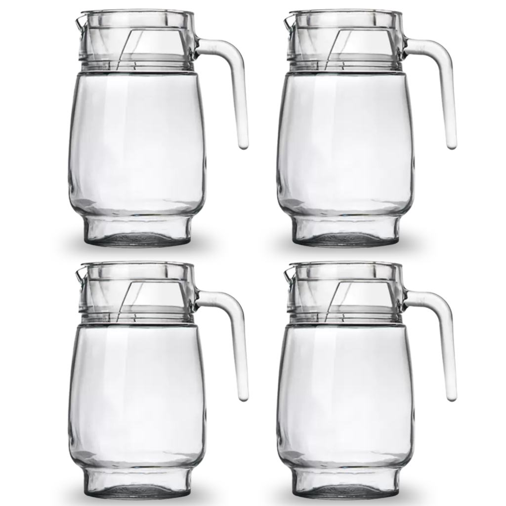 Kit 4 Jarras de Vidro 1,6L Com Tampa em Acrílico