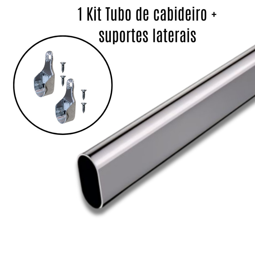 1 Kit Tubo de Cabideiro Oval + suportes Arara para guarda-roupas e closets