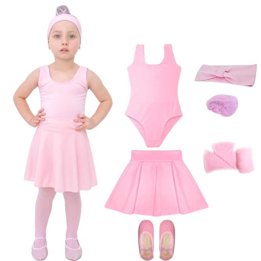 Kit Infantil 6 Itens Rosa Ballet Iniciante Collant Regata Suplex