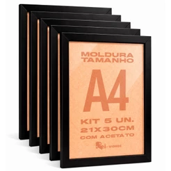Kit 5 Moldura A4 21x30 Moldura para Certificado Fotografia Acetato Moldura de Parede Quadro Moldura