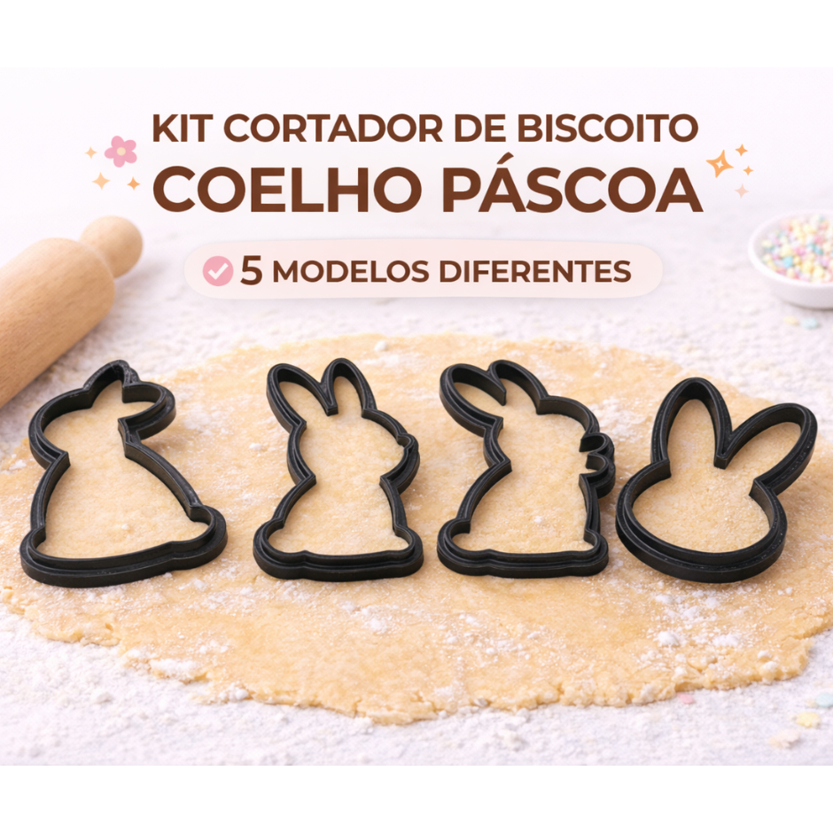 Kit Cortador de Biscoito para COELHO PASCOA Confeitaria Criativa Decoracao Festa