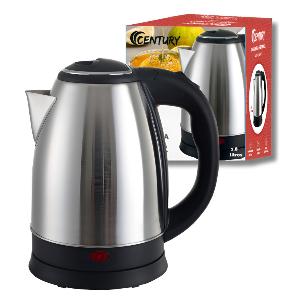 Chaleira Elétrica Inox 1,8L 1500W Aquecimento Rápido Automática Century