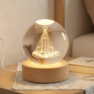 Luminária Religiosa Nossa Senhora Aparecida Cristal Bola 3D LED Abajur De Mesa Com Base M…