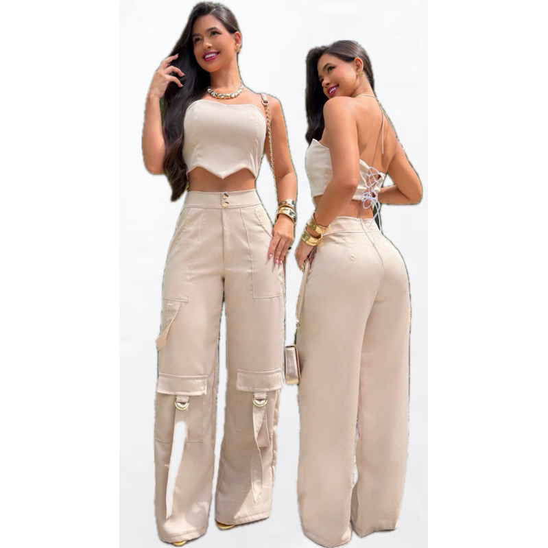 Conjunto, Calça cargo pantalona + CORSET Alfaiataria premium P ao G