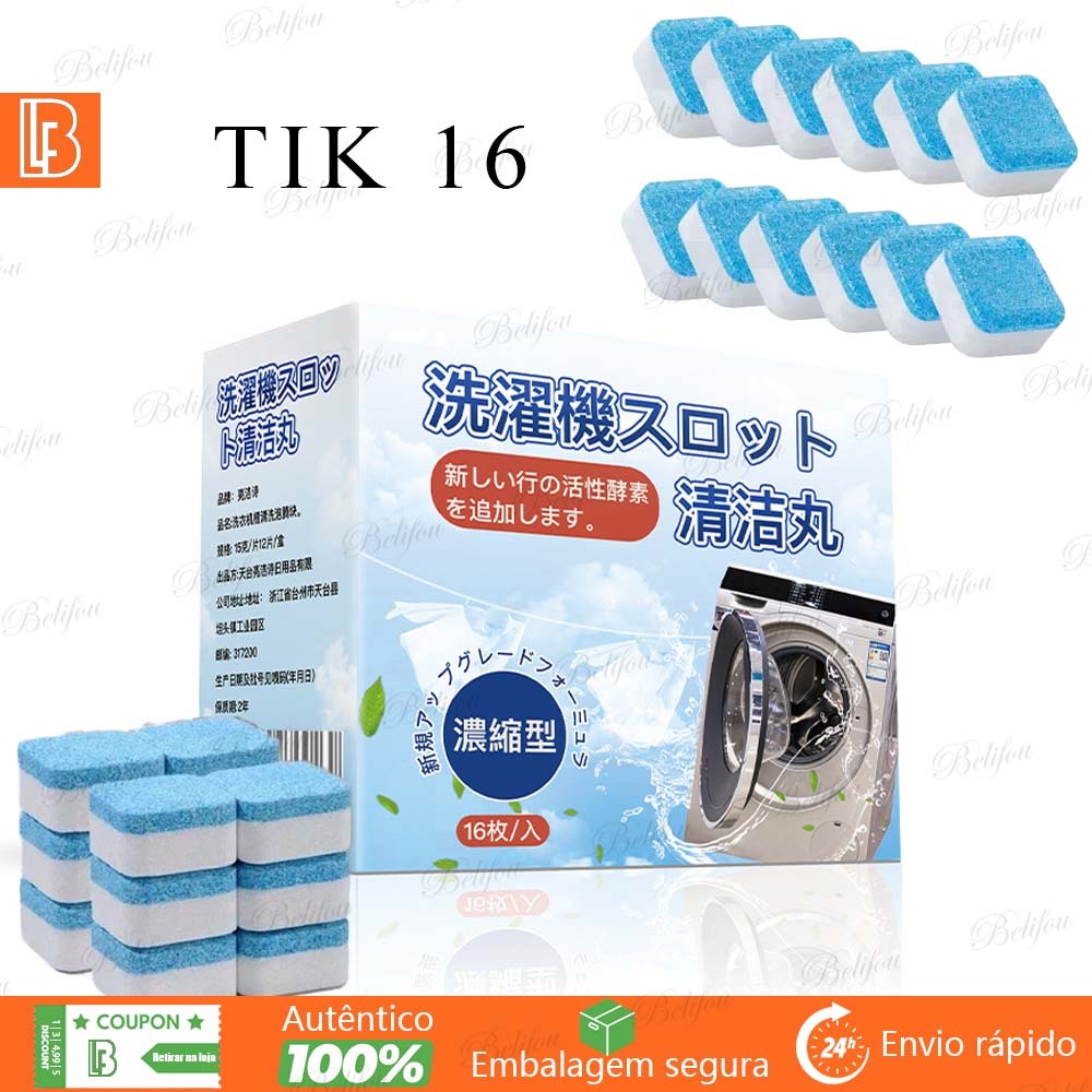 Kit 16/32 Pastilhas Limpadoras para Máquina de Lavar Roupa Limpeza do Tambor e Eliminação de Odores
