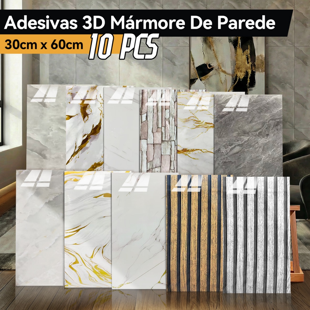 Kit 10 Placas Adesivas 3D Mármore De Parede Relevo Waterproof 30cm X 60cm Decoração em Oferta na Shopee