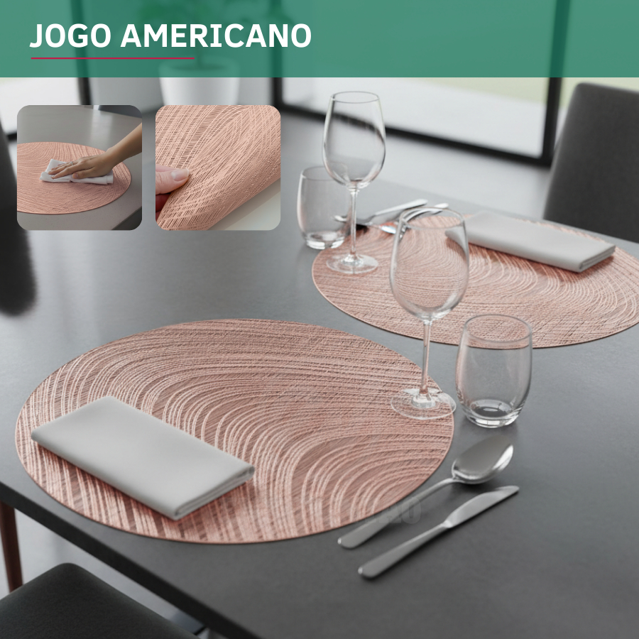 Jogo Americano Sousplast Impermeável Redondo Mesa Posta Decorativo Design Elegante Premium Metalizado