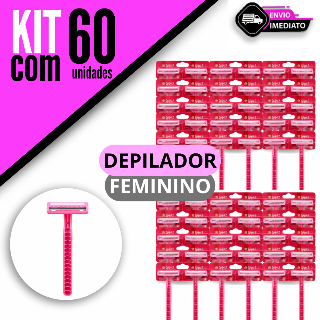 Kit 60/48/36/24 Unidades Barbeador Feminino Rosa SQ Confort 2 Lâmina Dupla Descartável e Prático