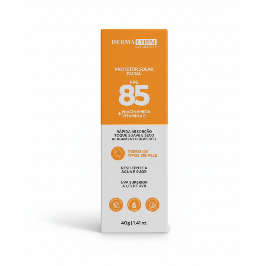 Protetor Solar Facial Dermachem FPS 85 Toque Seco Niacinamida + Vitamina E 40g