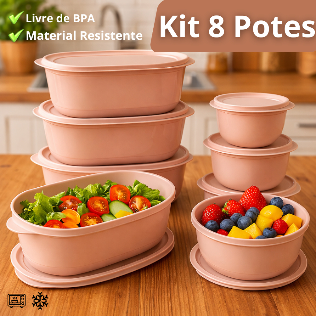 Imagem Kit Cozinha 8 Peças Potes Herméticos Livre BPA Freezer Microondas