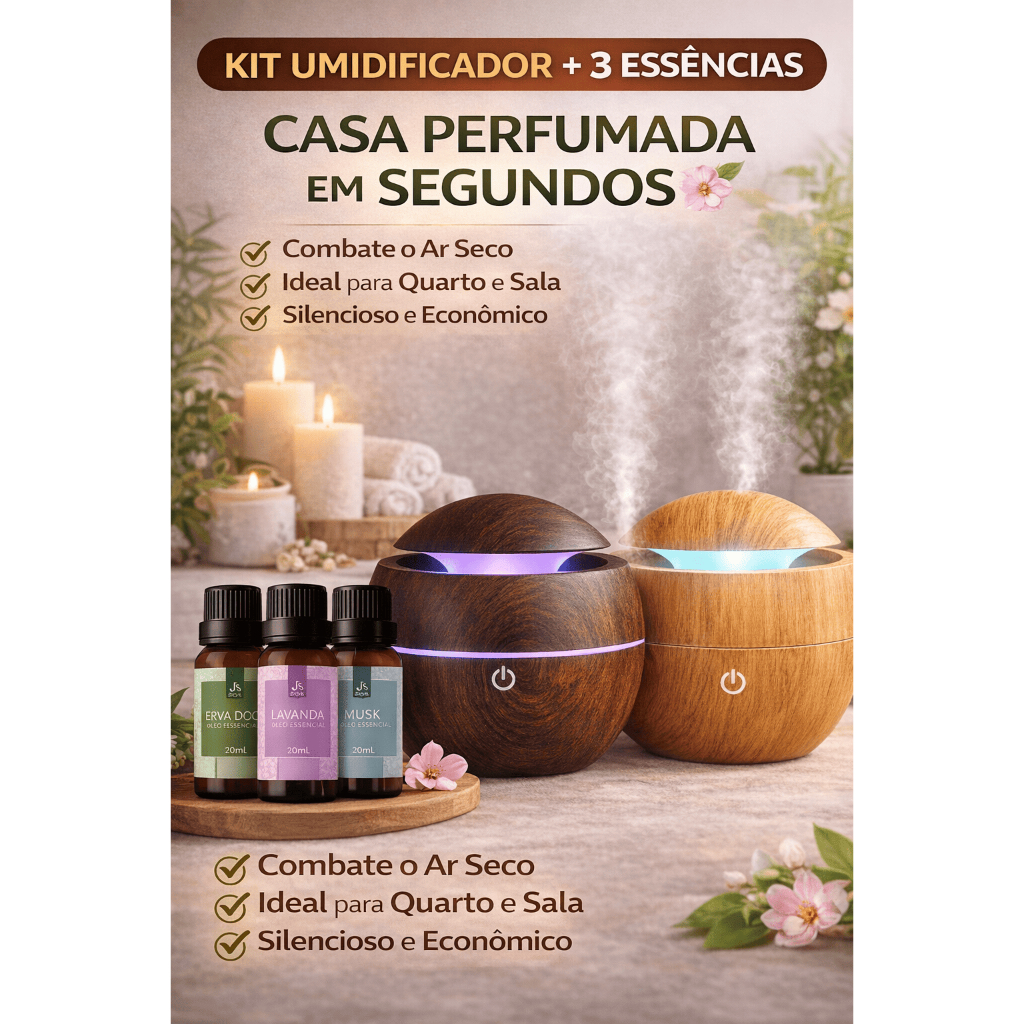 Umidificador de Ar + Essências Premium Vaporizador de Ambiente Essências Difusor De Ar  2em1