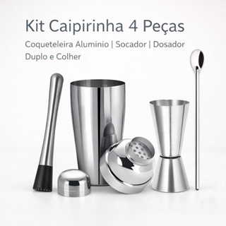 Kit Coqueteleira Inox 500ml Caipirinha Barman 4 Peças Profissional Socador Colher Dosador em Oferta na Shopee