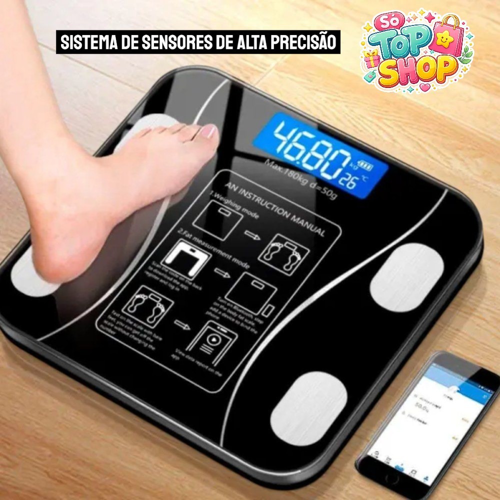 Balança Digital Inteligent Bluetooth Bioimpedância Gordura Massa Muscular 140kg Corporal Android iOS