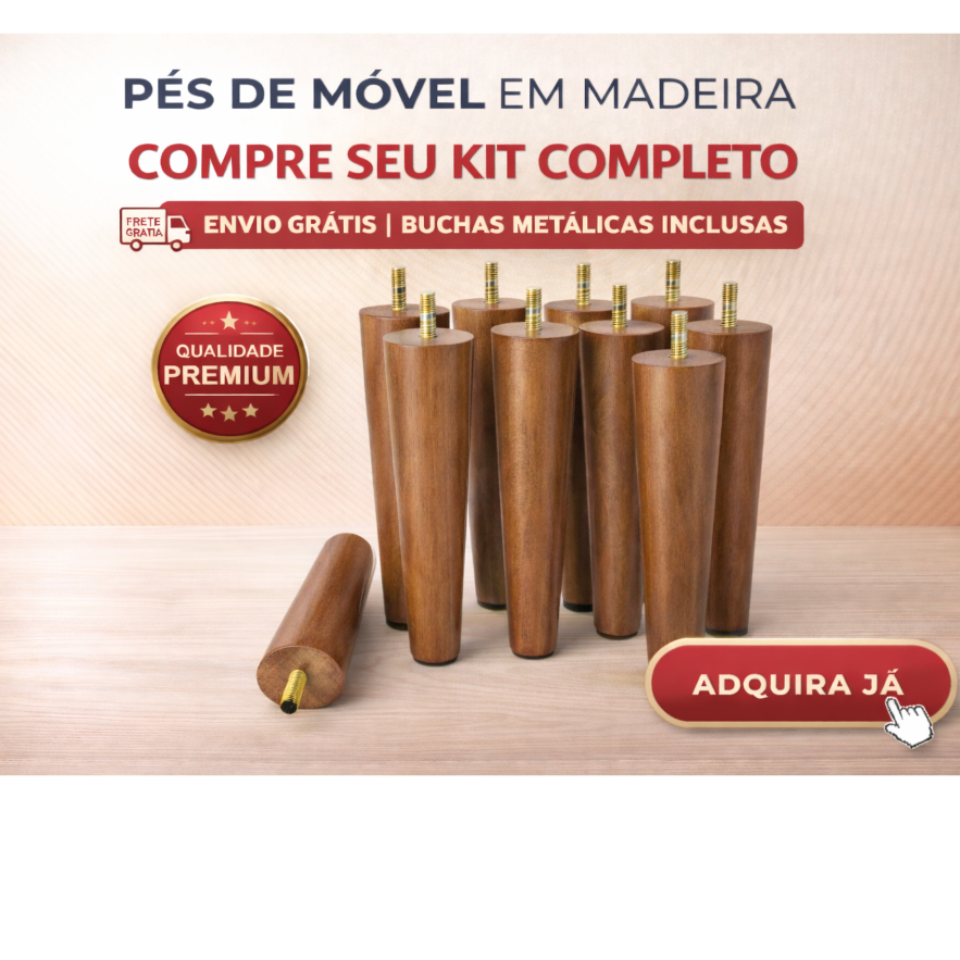 Kits Pés Palito Castanho 24 CM Para Poltrona Puff Recamier Retrô Cônico de Eucalipto