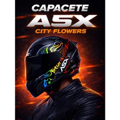 Capacete Asx City Flowers Preto Grafite Color Brilho Flores Colorido Feminino Masculino