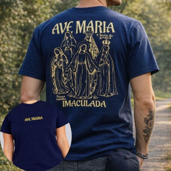 Camiseta Imaculada Ave Maria Nossa Senhora Cristã Fé Católica Religião 100% Algodão em Oferta na Shopee