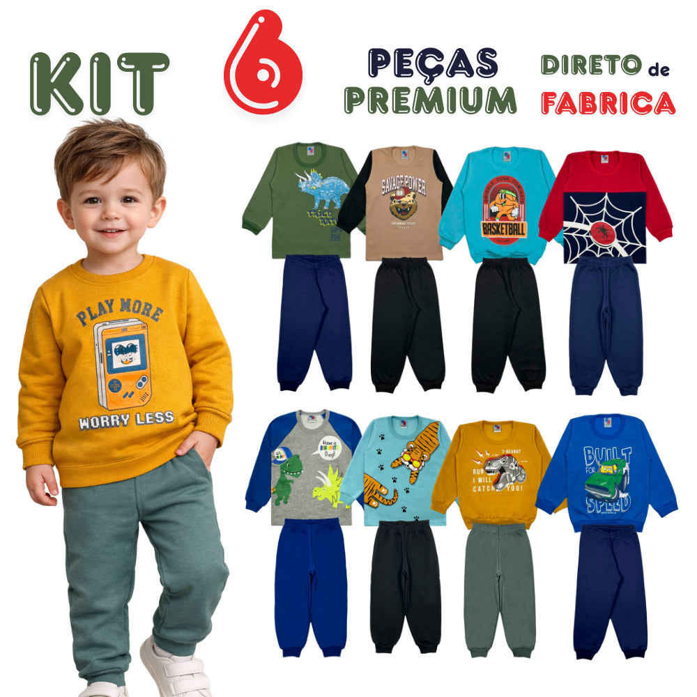 Kit 6 Peças Menino Inverno Moletom Felpado 3 Conjuntos Roupa Bebê Tam 1 2 3 em Oferta na Shopee