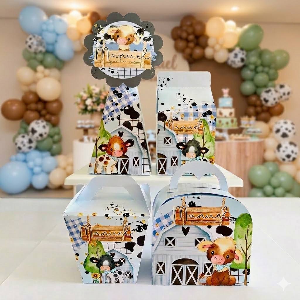 Kit Caixinhas Personalizadas Fazendinha Azul Lembrancinha Surpresinha Para Festa e Decoração de Mesa