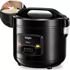Panela de Arroz Elétrica Elgin Rizzo 5 Xícaras 400W Preta Antiaderente com Bandeja a Vapor 220V OU 127V