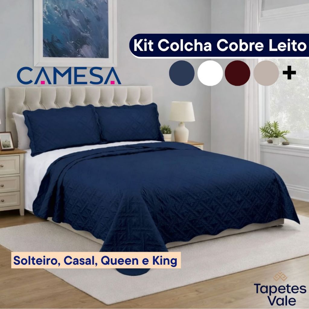 Kit Colcha Cobre Leito Solteiro Casal Queen King Dupla Face Liso Estampado Porta Travesseiro