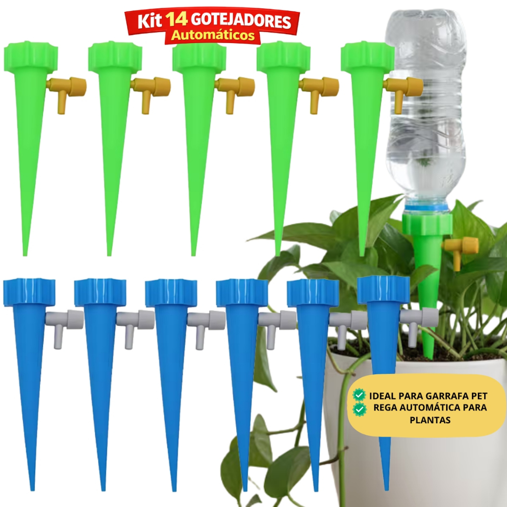 Kit Com 14 Gotejador Irrigador Acoplável Em Garrafa Pet Jardim Dosador Vaso Em Garrafa